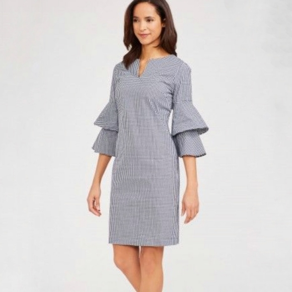 J. McLaughlin Letty Dress navy blue gingham small